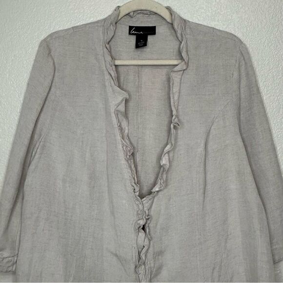 Lane Bryant Linen Blend Gray Ruffle 3/4 Sleeves Cardigan - Picture 3 of 11
